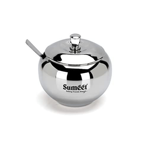 Sumeet Stainless Steel Ghee and Oil Pot, Storage Conrainer with Spoon for Kitchen, 7.5cm Dia, 170ML - Silver (Pack of 1)