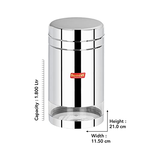 Sumeet Stainless Steel Circular See Through/Transparent Container, Set of 4Pc, 1800 LTR Each, 11.5cm Dia - Silver