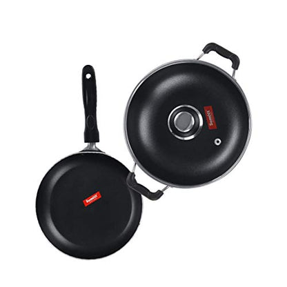 Sumeet NonStick Kumush Cookware Set (Kadhai with Glass Lid -2Ltr - 22Cm Dia + Tapper pan - 0.6Ltr - 20Cm Dia)