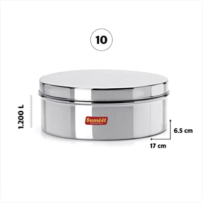 Sumeet Stainless Steel Flat Canister/Puri Dabba/Storage Container (1.2Ltr) (17cm)