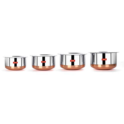 Sumeet Stainless Steel Copper Bottom 4Pc Big Size Tope Set with Lid (3.850L, 4.70L, 5.7Ltr, 6.7Ltr)