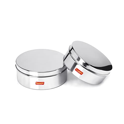 Sumeet Stainless Steel Flat Canisters/Puri Dabba/Storage Containers Set of 2Pcs (1.2Ltr,1.5Ltr)