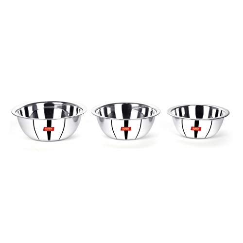 Sumeet Stainless Steel Mirror Finish Store and Serve Mixing Bowl 4Pc Set (850Ml, 1.2Ltr, 1.5Ltr)