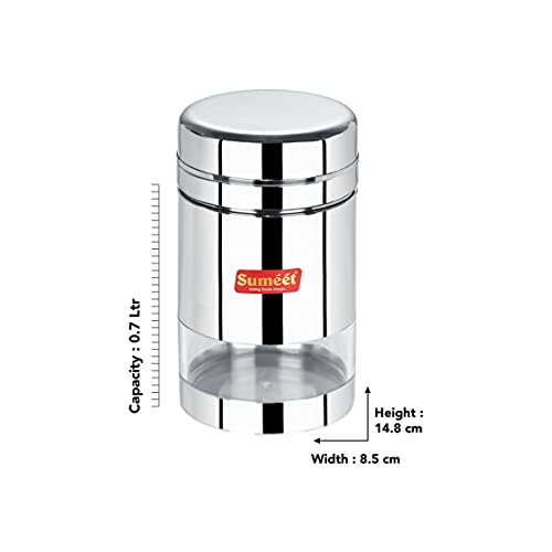 Sumeet Stainless Steel Circular See Through/Transparent Container, Set of 2Pc, 700 Ml Each, 8.5cm Dia, Silver