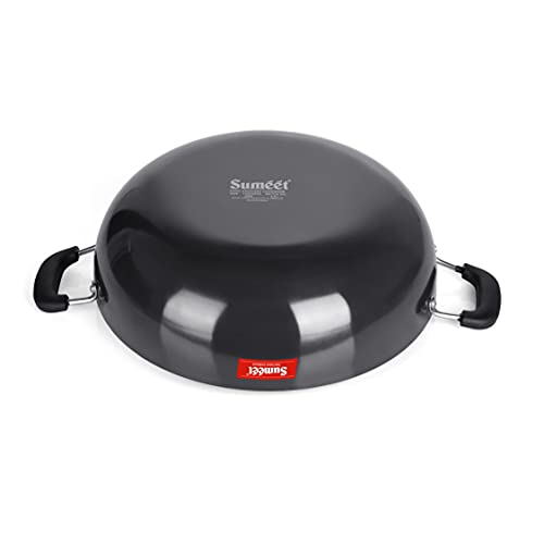 Sumeet 3mm Hard Anodized Aluminium Deep kadai, Large Size No.-16 (30.5cm Dia. 5.5 L Capacity, Black)