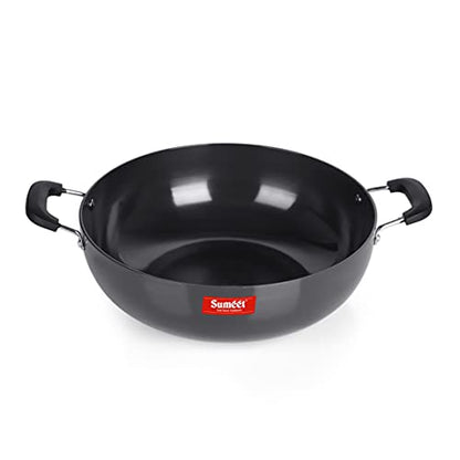 Sumeet 3mm Hard Anodized Aluminium Deep kadai, Large Size No.-16 (30.5cm Dia. 5.5 L Capacity, Black)