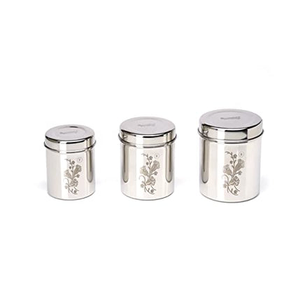 Sumeet Designer Stainless Steel Vertical Canisters/Ubha Dabba/Storage Containers Set of 3Pc (400ml,500ml,750ml)