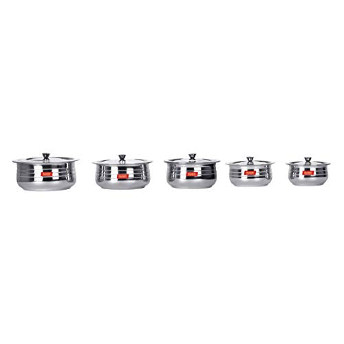 Sumeet Stainless Steel Cook and Serve 5pc Handi Set with Lids 1 L, 1.35L, 1.7L, 2.1L, 2.8L