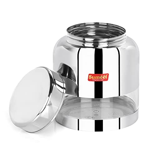 Sumeet Stainless Steel Circular See Through / Transparent Storage Container, 1Pc, 1 Ltr, 11.4 cm Dia, Silver