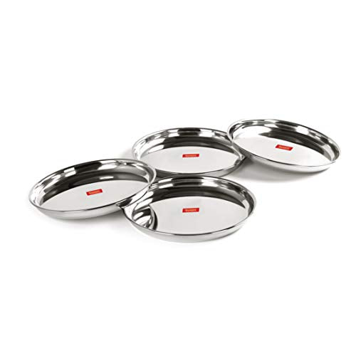 Sumeet Stainless Steel Heavy Gauge Deep Wall Snack Plates with Mirror Finish 24.3cm Dia - Set of 4pc