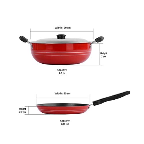 Sumeet 2.6mm Thick Non-Stick Blush Cookware Set (Kadhai with Lid – 1.5Ltr Capacity- 20cm Dia + Tapper pan – 20cm Dia)