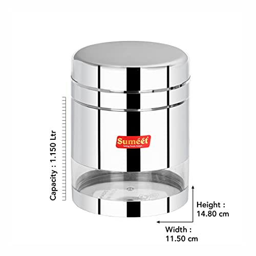 Sumeet Stainless Steel Circular See Through/Transparent Container, Set of 4Pc, 1.150 LTR Each, 11.5cm Dia - Silver