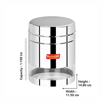 Sumeet Stainless Steel Circular See Through/Transparent Container, Set of 4Pc, 1.150 LTR Each, 11.5cm Dia - Silver