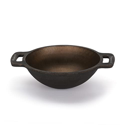 Sumeet Super Smooth Gold Series Pre Seasoned Cast Iron Small Kadai for Fry/Saute |950ml, 18.5cm 1.130kg.