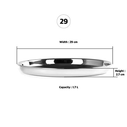 Sumeet Stainless Steel Heavy Gauge Deep Wall Dinner Plates with Mirror Finish 29cm Dia - Set of 2pc