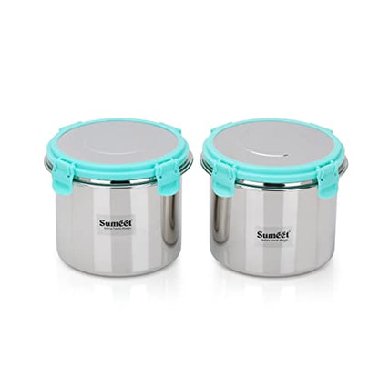 Sumeet Airtight & Leak Proof Steelexo Stainless Steel Storage Container with Lid Pack of 2Pc (1100ML) - Silver