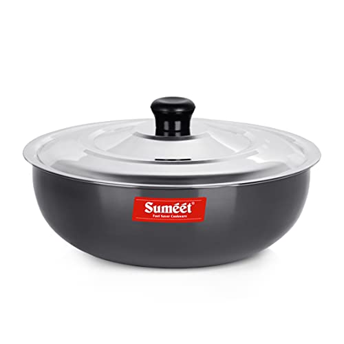 Sumeet 3mm Hard Anodized Deep Tasla with Stainless Steel Lid Size No. - 14 (26.5 cm Dia. 3.75L Capacity)