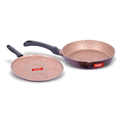 Sumeet Nonstick Granite Finish Pacer Cookware Set (Multi Snack Maker - 7 Cavity - 26.5cm Dia + Round Grill Pan 25.5cm Dia)