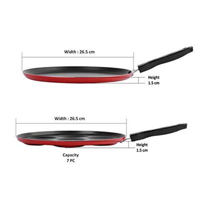 Sumeet 2.6mm Thick Non-Stick Red Set Go Cookware Set (Dosa Tawa – 26.5cm Dia + Multi Snack Maker – 26.5cm Dia)