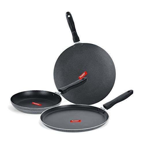 Sumeet NonStick Salaka Cookware Set (Dosa Tawa - 26.5Cm Dia + Tapper pan - 0.6Ltr - 20Cm Dia + Conceve/Roti Tawa - 28Cm Dia)