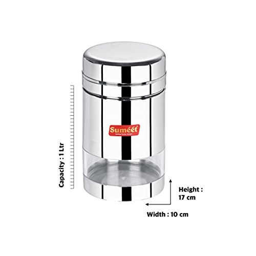 Sumeet Stainless Steel Circular See Through / Transparent Container, Set of 2Pc, 1 Ltr each, 10cm Dia, Silver