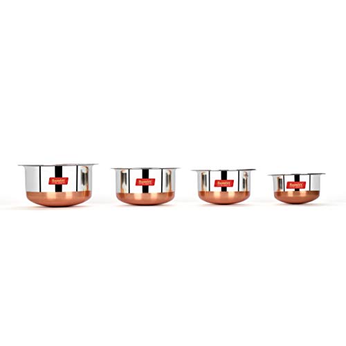 Sumeet Stainless Steel Copper Bottom 4Pc Tope Set with Lid (400Ml, 530Ml, 800Ml, 1Ltr)