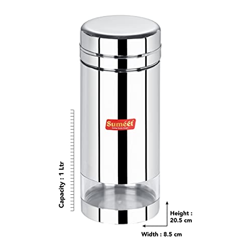 Sumeet Stainless Steel Circular See Through/Transparent Container, Set of 3Pc, 1000 Ml Each, 8.5cm Dia, Silver