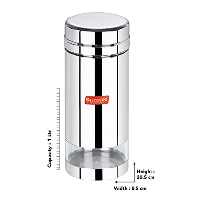 Sumeet Stainless Steel Circular See Through/Transparent Container, Set of 3Pc, 1000 Ml Each, 8.5cm Dia, Silver