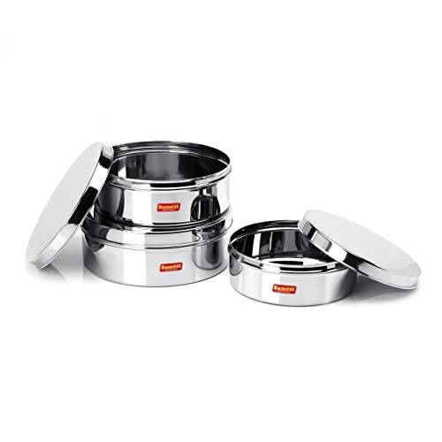 Sumeet Stainless Steel Flat Canisters/Puri Dabba/Storage Containers Set of 3Pcs (1.5Ltr,2.1Ltr,2.7Ltr)