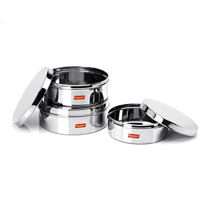 Sumeet Stainless Steel Flat Canisters/Puri Dabba/Storage Containers Set of 3Pcs (1.5Ltr,2.1Ltr,2.7Ltr)