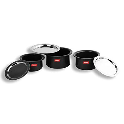 Sumeet 3mm Thick Hard Anodised Tope Set of 3 Pc with S.S. Lid Size No. 12 (1.8 LTR), Size No. 13 (2.3 LTR), Size No.14 (2.9 LTR)