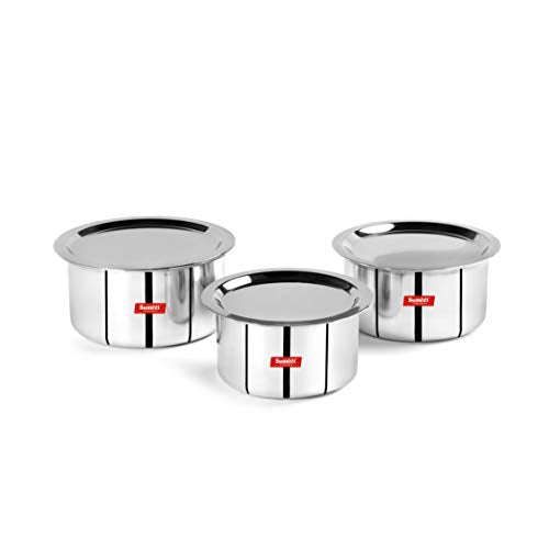 Sumeet 3mm Induction Bottom Aluminium Tope with Stainless Steel Lid - Set of 3 Pcs, (2Ltr, 2.5Ltr, 3Ltr)