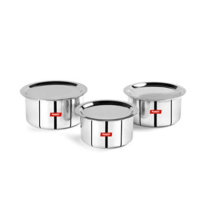 Sumeet 3mm Induction Bottom Aluminium Tope with Stainless Steel Lid - Set of 3 Pcs, (2Ltr, 2.5Ltr, 3Ltr)