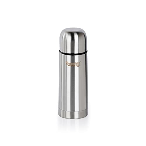 Sumeet Stainless Steel Double Walled Flask / Water Bottle, with Flip Lid, 24 Hours Hot and Cold, 400 ml, Silver