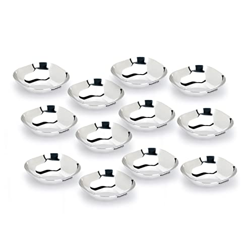 Sumeet Stainless Steel Small Apple Square Shape Plate/Dessert Plate/Halwa Plate Set of 12pcs, 8cm Dia, 90ML Each - Silver