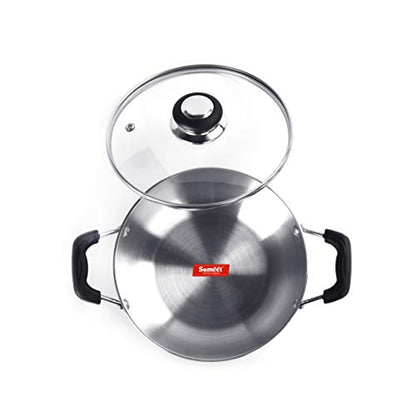 Sumeet 3mm Induction Bottom Aluminium Kadai with Glass Lid (2.8Ltr, 24.5cm)