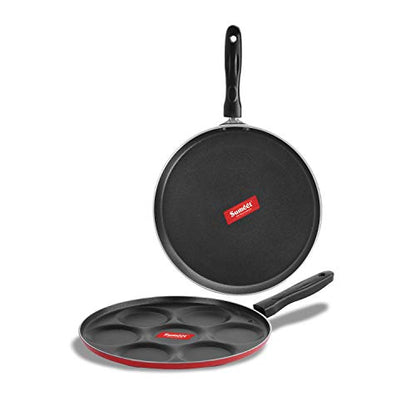 Sumeet 2.6mm Thick Non-Stick Red Set Go Cookware Set (Dosa Tawa – 26.5cm Dia + Multi Snack Maker – 26.5cm Dia)