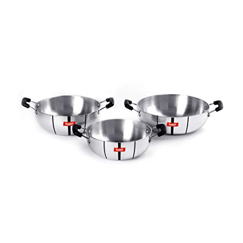 Sumeet 3mm Induction Bottom Aluminium Kadai Set of 3Pcs (2.3Ltr, 2.8Ltr, 3.6Ltr)