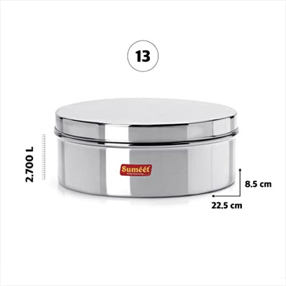 Sumeet Stainless Steel Flat Canister/Puri Dabba/Storage Container (2.7Ltr) (22.5cm)