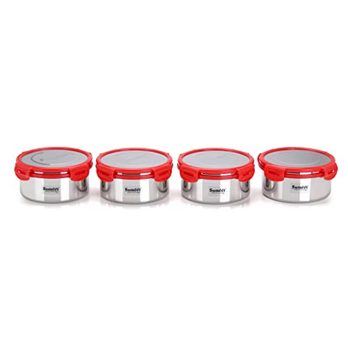 Sumeet Airtight & Leak Proof Steelexo S.S. Container/Lunch Box with Stainless Steel Lid Set Pack of 4Pc (750ML, 13CM) - Silver