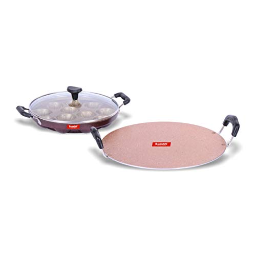 Sumeet Nonstick Granite Finish UNOVA Cookware Set (Saral Tawa 30.5cm Dia + Grill Appam Patra with Glass Lid - 12 Cavity - 23cm Dia)