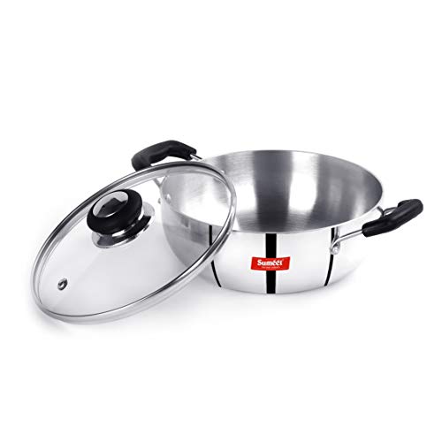 Sumeet 3mm Induction Bottom Aluminium Kadai with Glass Lid (2.8Ltr, 24.5cm)