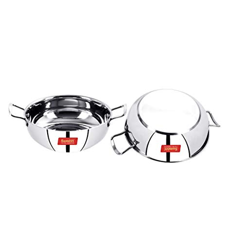 Sumeet Stainless Steel Induction Bottom (Encapsulated Bottom) Induction & Gas Stove Friendly Kadhai Set of 2