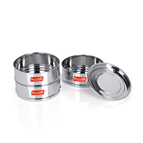 Sumeet Stainless Steel Deep + Flat Stackable Container/Separator with Lid Suitable for 8 LTR Inner Lid Cooker