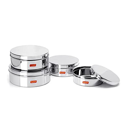 Sumeet Stainless Steel Flat Canisters/Puri Dabba/Storage Containers Set of 4Pcs (1.2Ltr,1.5Ltr,2.1Ltr,2.7Ltr)