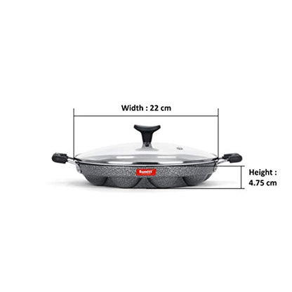 Sumeet 3mm Nonstick Grill Appam Patra with Glass Lid - 12Cavity - 22cm Dia