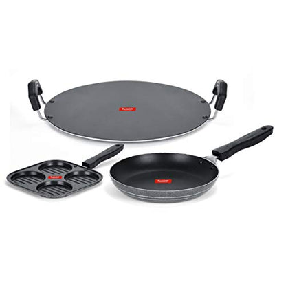 Sumeet NonStick Grizaj Cookware Set (Tawa-30.5cm Dia + Mini Multi Snack Maker - 4 Cavity -19.5cm + Tapper pan - 0.6Ltr - 20Cm Dia)