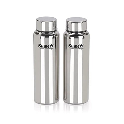 Sumeet Stainless Steel Jointless Akhand Leak-Proof Water Bottle / Fridge Bottle - 800ML Pack of 2, Silver