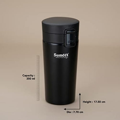 Sumeet Stainless Steel Vacuum Hot & Cold Travel Mug / Tumbler for Drinks,Tea and Coffee, 350ML, Pack of 1, Black