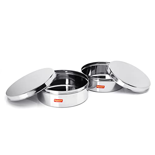 Sumeet Stainless Steel Flat Canisters/Puri Dabba/Storage Containers Set of 2Pcs (2.1Ltr,2.7Ltr)